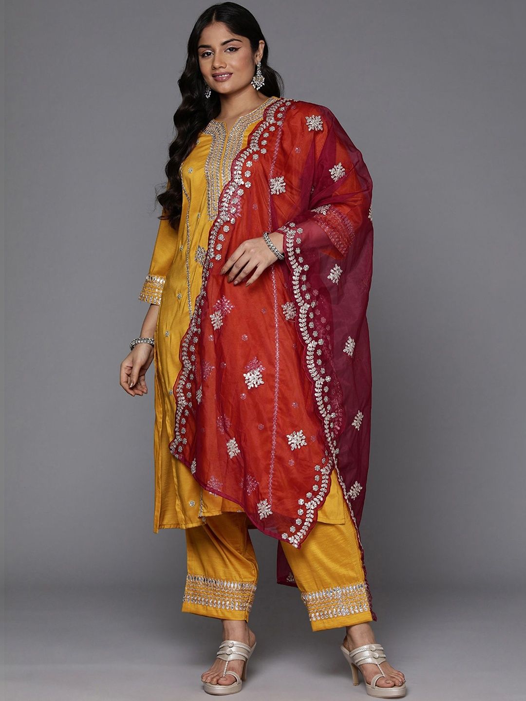 Dhiyona Women's Ethnic Motifs Embroidered Regular Kurta with Trousers & With Dupatta