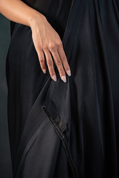 Dhiyona ST Black Chiffon Saree with Embroidered Blouse Fabric