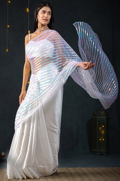 Dhiyona ST White Impression Net Saree