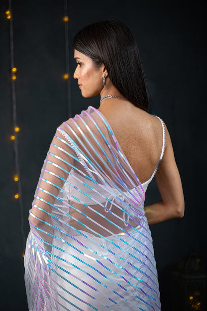 Dhiyona ST White Impression Net Saree