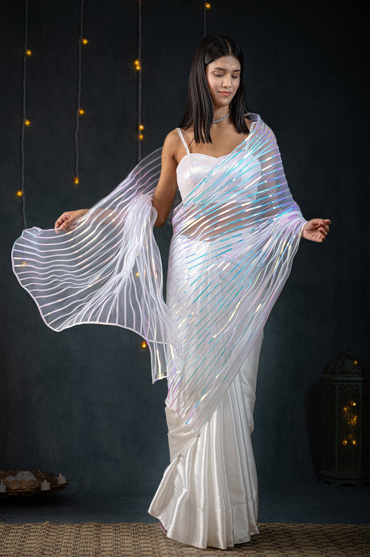 Dhiyona ST White Impression Net Saree