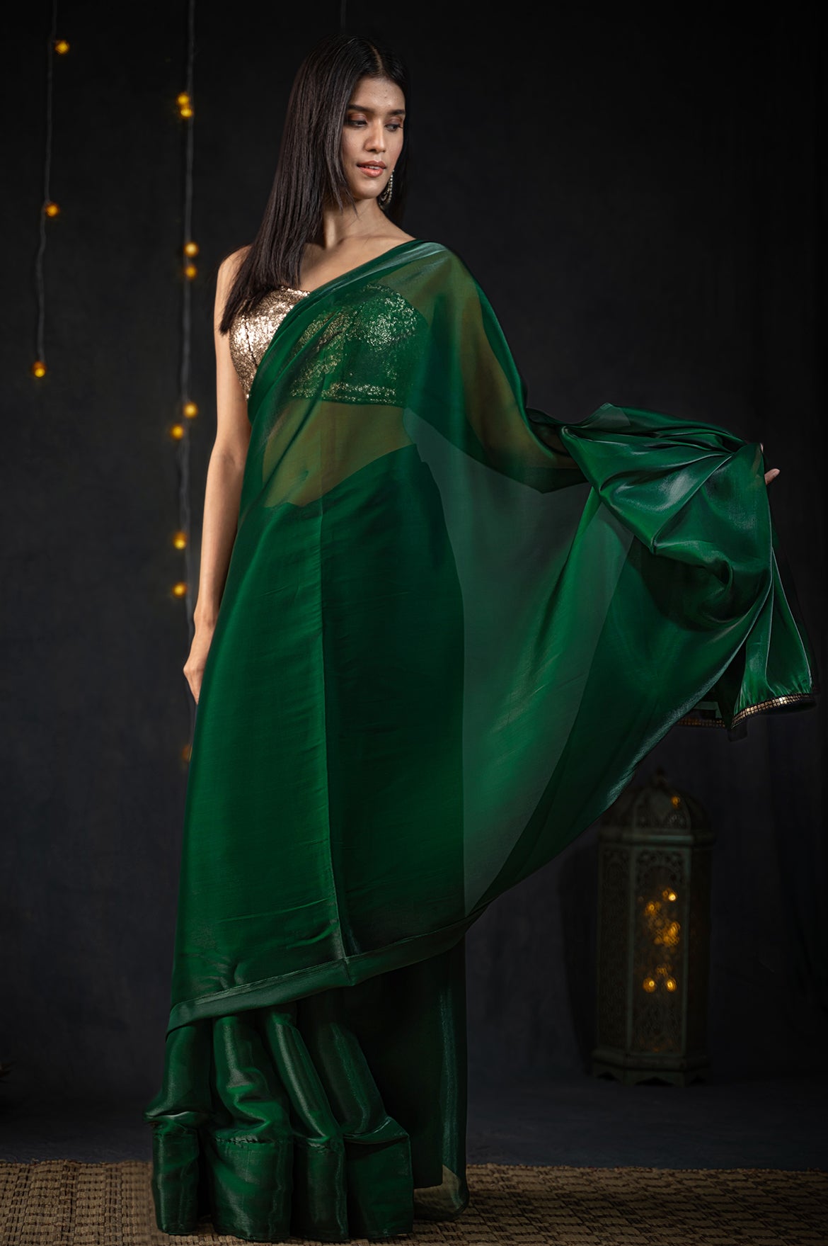 Dhiyona ST Metallic Emerald Green Saree