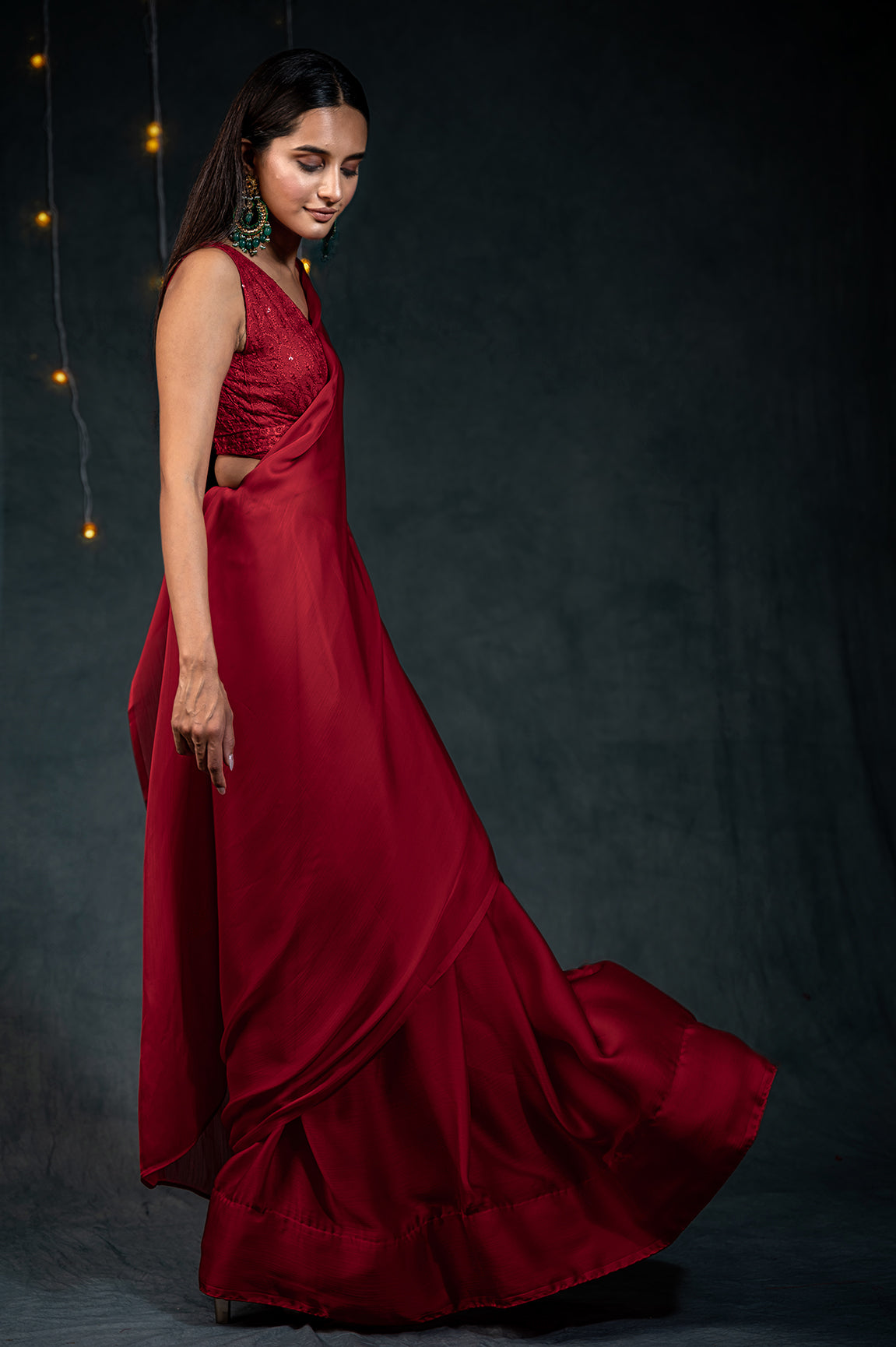 Dhiyona ST Ruby Chiffon Saree with Embroidered Blouse Fabric