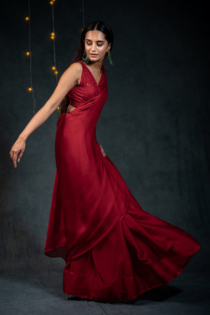 Dhiyona ST Ruby Chiffon Saree with Embroidered Blouse Fabric