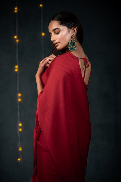 Dhiyona ST Ruby Chiffon Saree with Embroidered Blouse Fabric