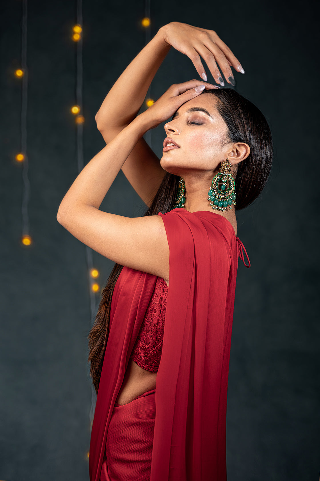 Dhiyona ST Ruby Chiffon Saree with Embroidered Blouse Fabric