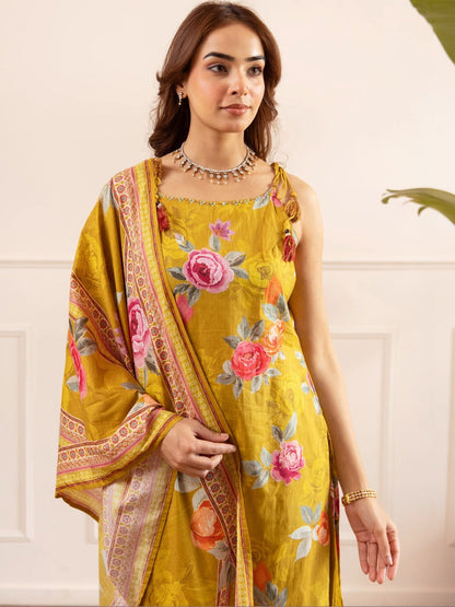 Women Floral Printed Regular Pure Cotton Kurta with Palazzos & With Dupatta
