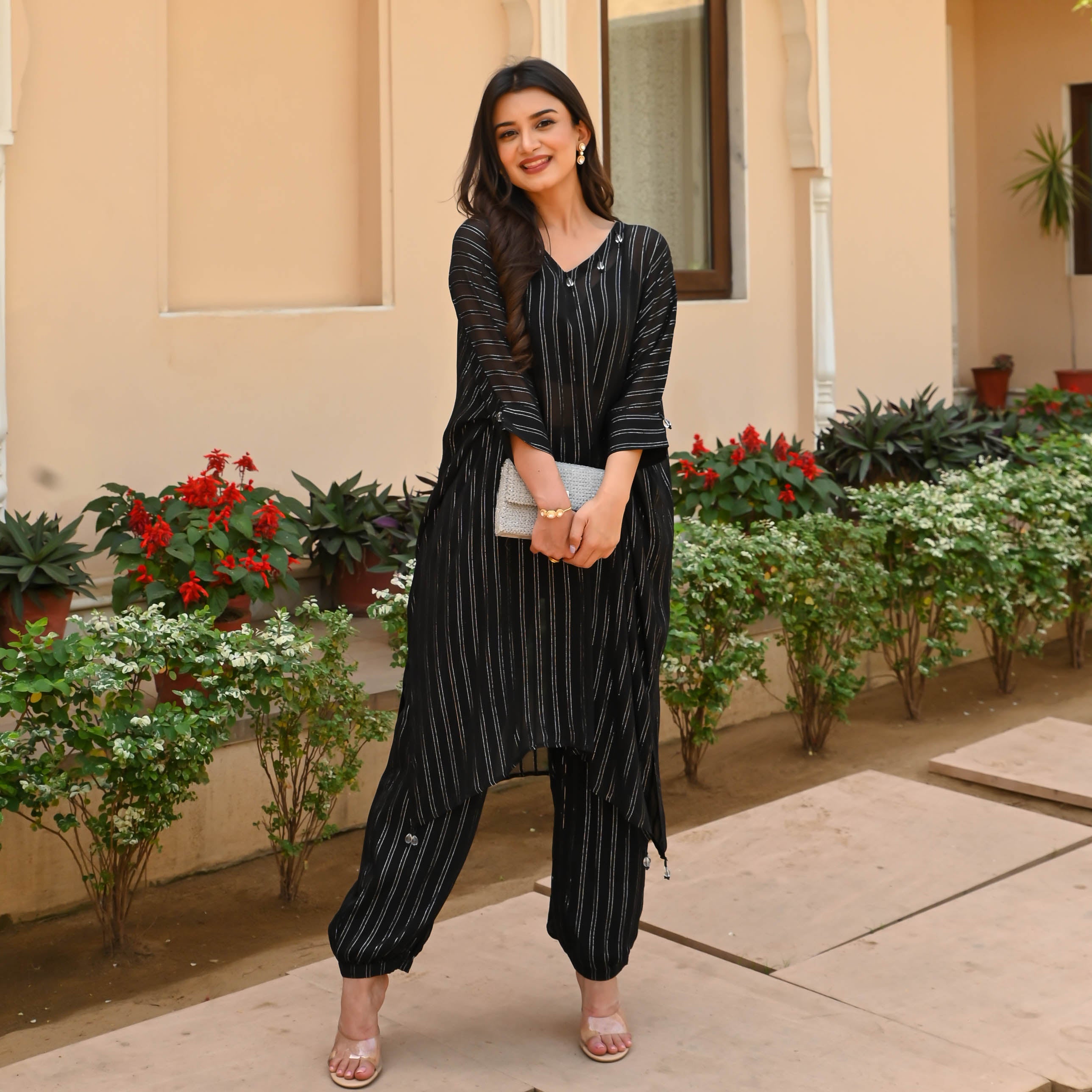 Black Silver Lurex Kurta Pants