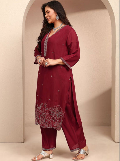 Dhiyona Women's Ethnic Motifs Embroidered Thread Work Kurta with Trousers & Dupatta