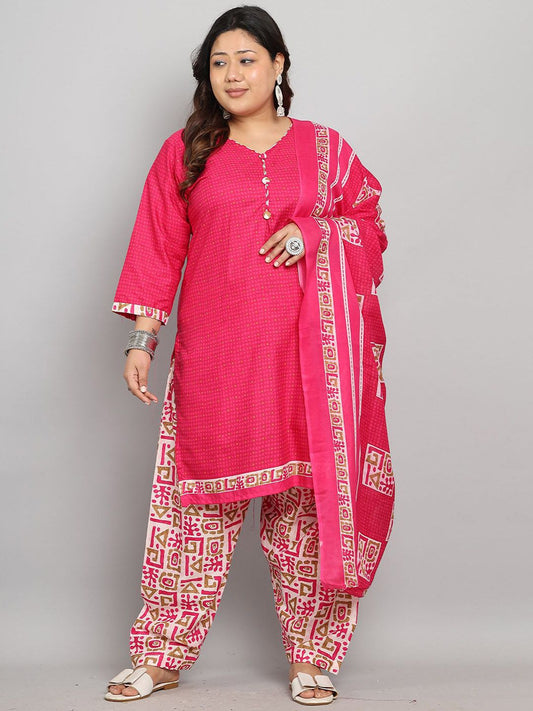 Dhiyona KL Women Plus Size Abstract Printed Kurta with Patiala & Dupatta