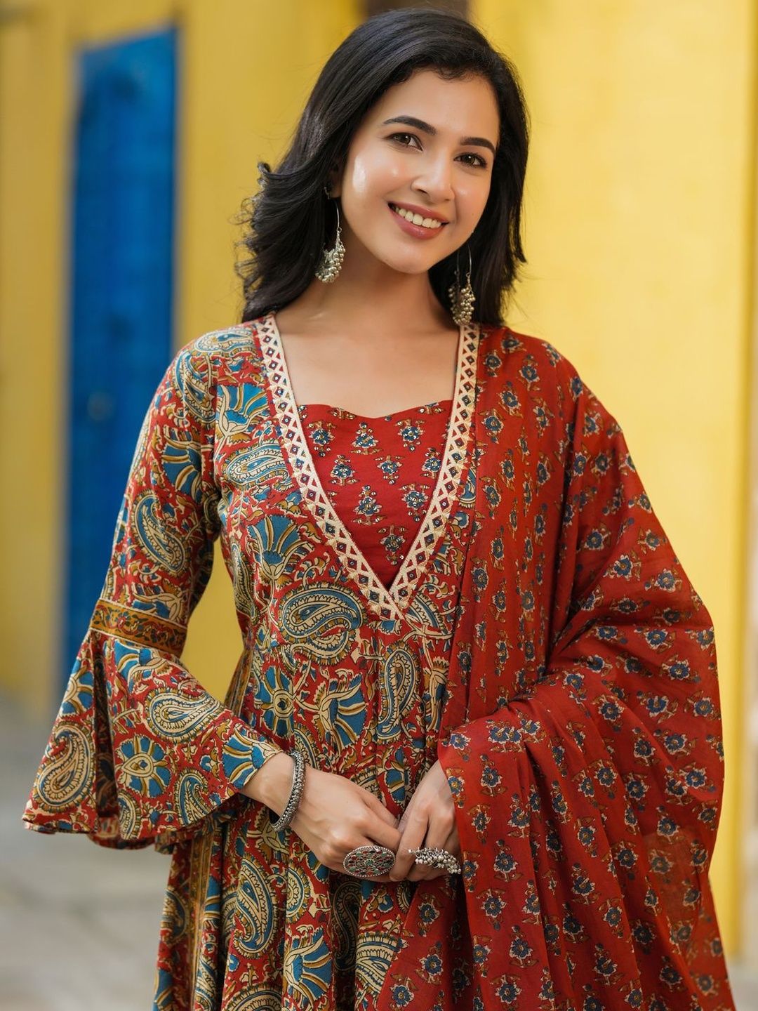 Dhiyona RR Women's Printed Regular Pure Cotton Kurta With Trousers & Dupatta
