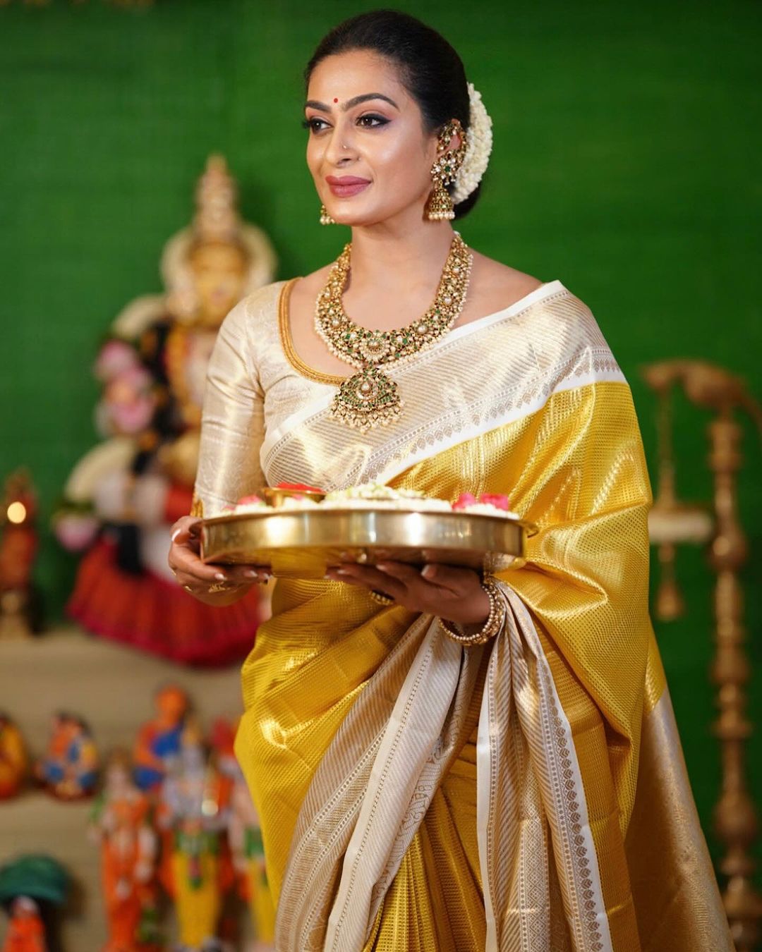 Dhiyona HH Exclusive Banarasi Glass Tissue Gold Zari Silk Saree with Contrast Border & Pallu