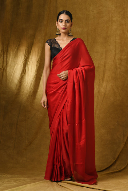 Dhiyona ST Fiery Red Satin Saree with Gold Pendants