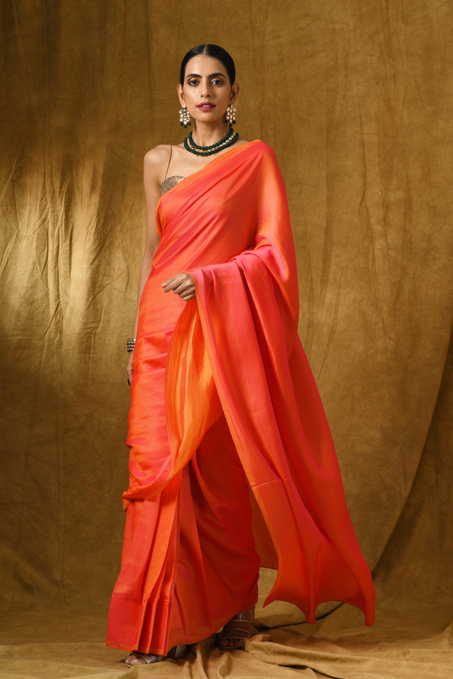 Dhiyona ST Pink & Orange Paradise Satin Saree
