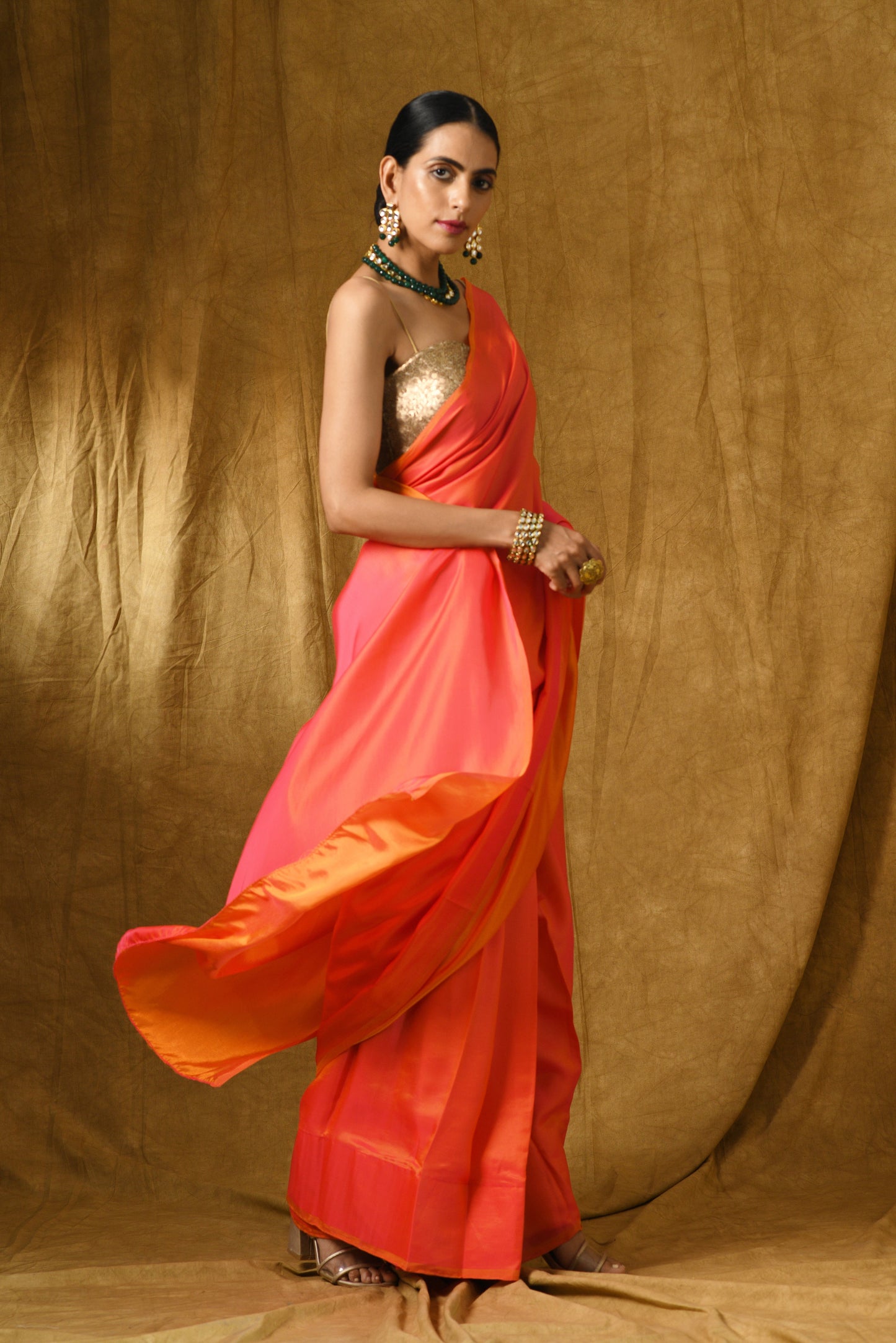 Dhiyona ST Pink & Orange Paradise Satin Saree