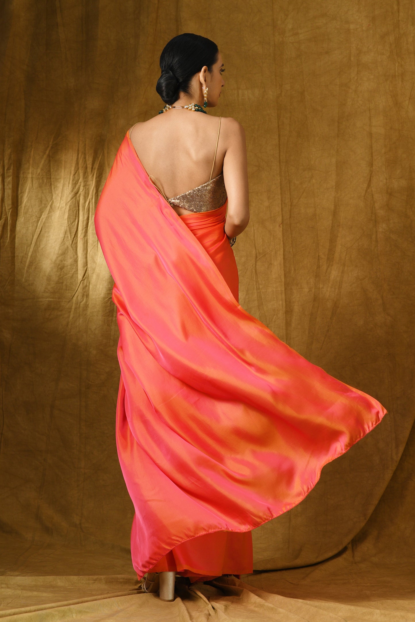 Dhiyona ST Pink & Orange Paradise Satin Saree