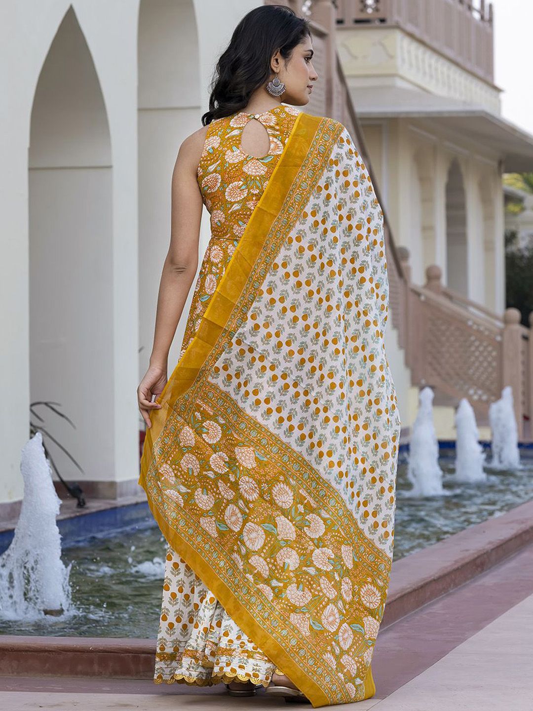 Dhiyona KL Floral Printed Pure Cotton Anarkali Kurta With Trouser & Dupatta