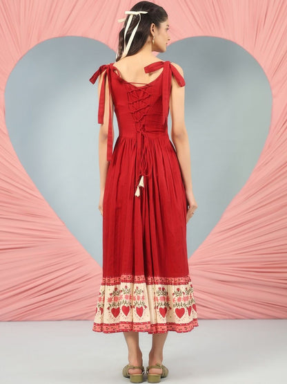 Dhiyona AY Women's Cotton Fit & Flared Midi Ethnic Dresses