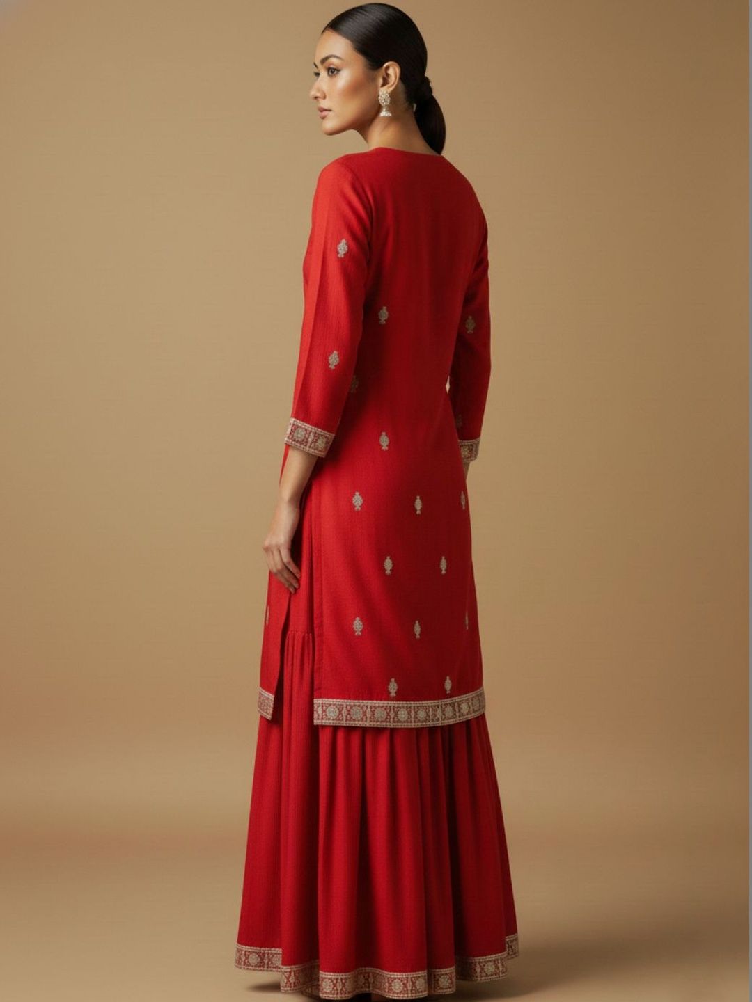 Dhiyona VA Women Ethnic Motifs Embroidered Regular Kurta with Sharara & With Dupatta