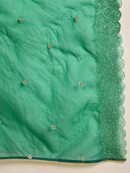 Dhiyona SN Embroidered A-Line Kurta With Palazzo & Dupatta