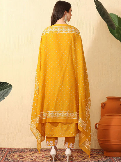 Women Ethnic Motifs Printed Empire Thread Work Pure Cotton Kurta with Trousers & With Dupatta