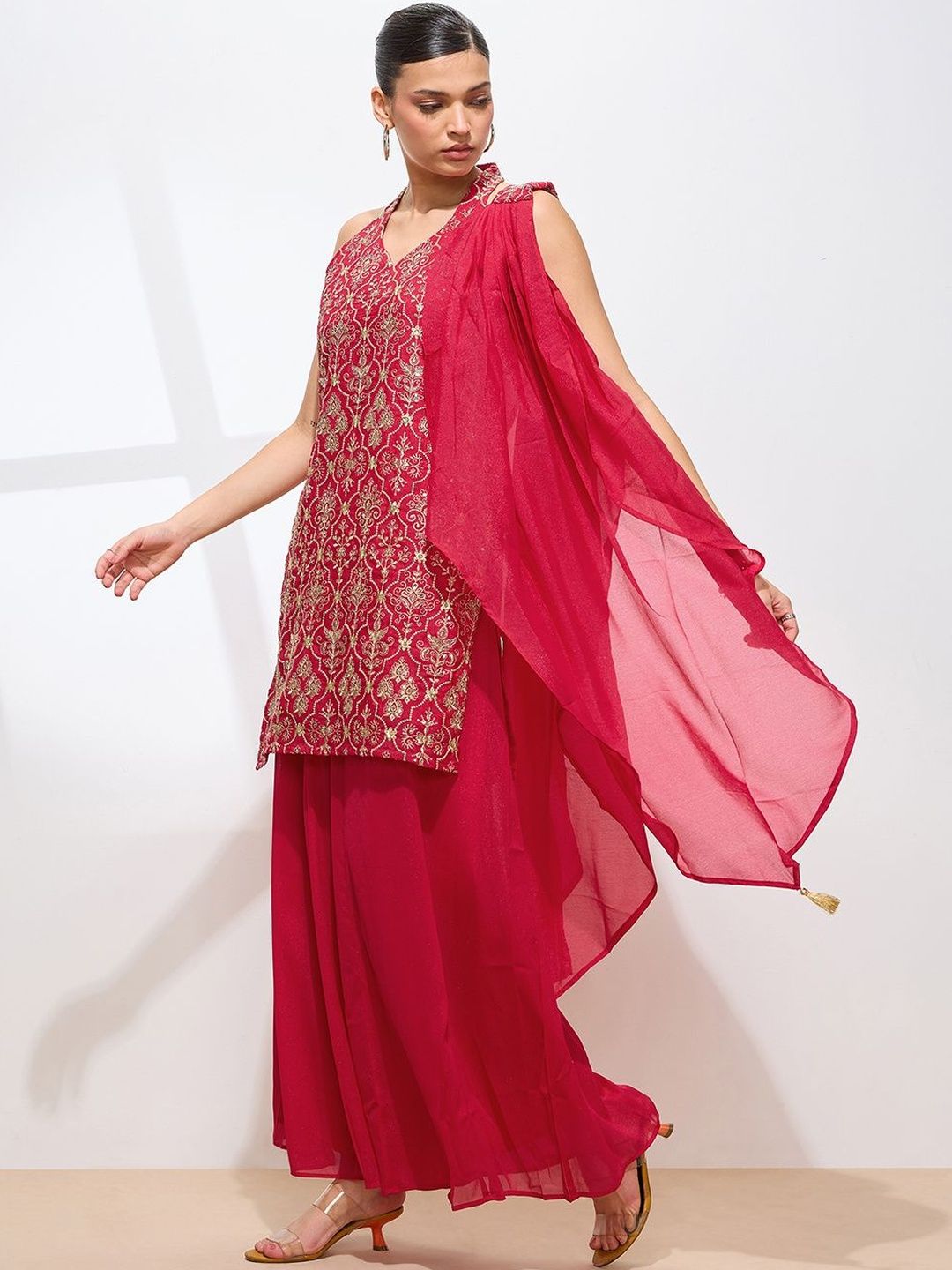 Dhiyona KL Women Ethnic Motifs Embroidered Regular Thread Work Kurta with Palazzos & Dupatta