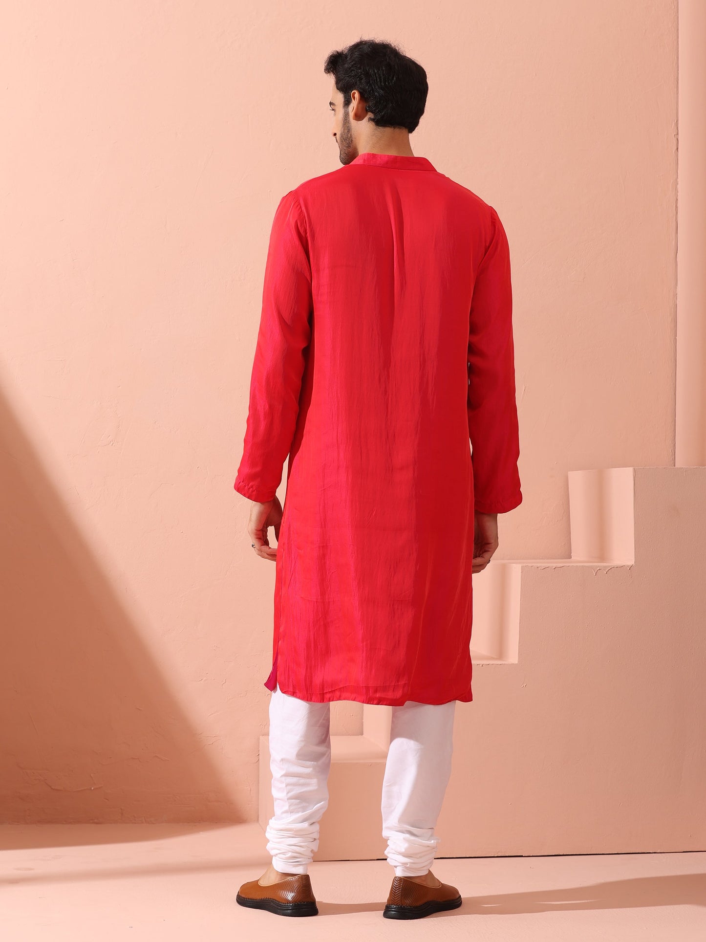 Dhiyona ST Reversible Romance and Charm Red Pink Satin Kurta With Snaps