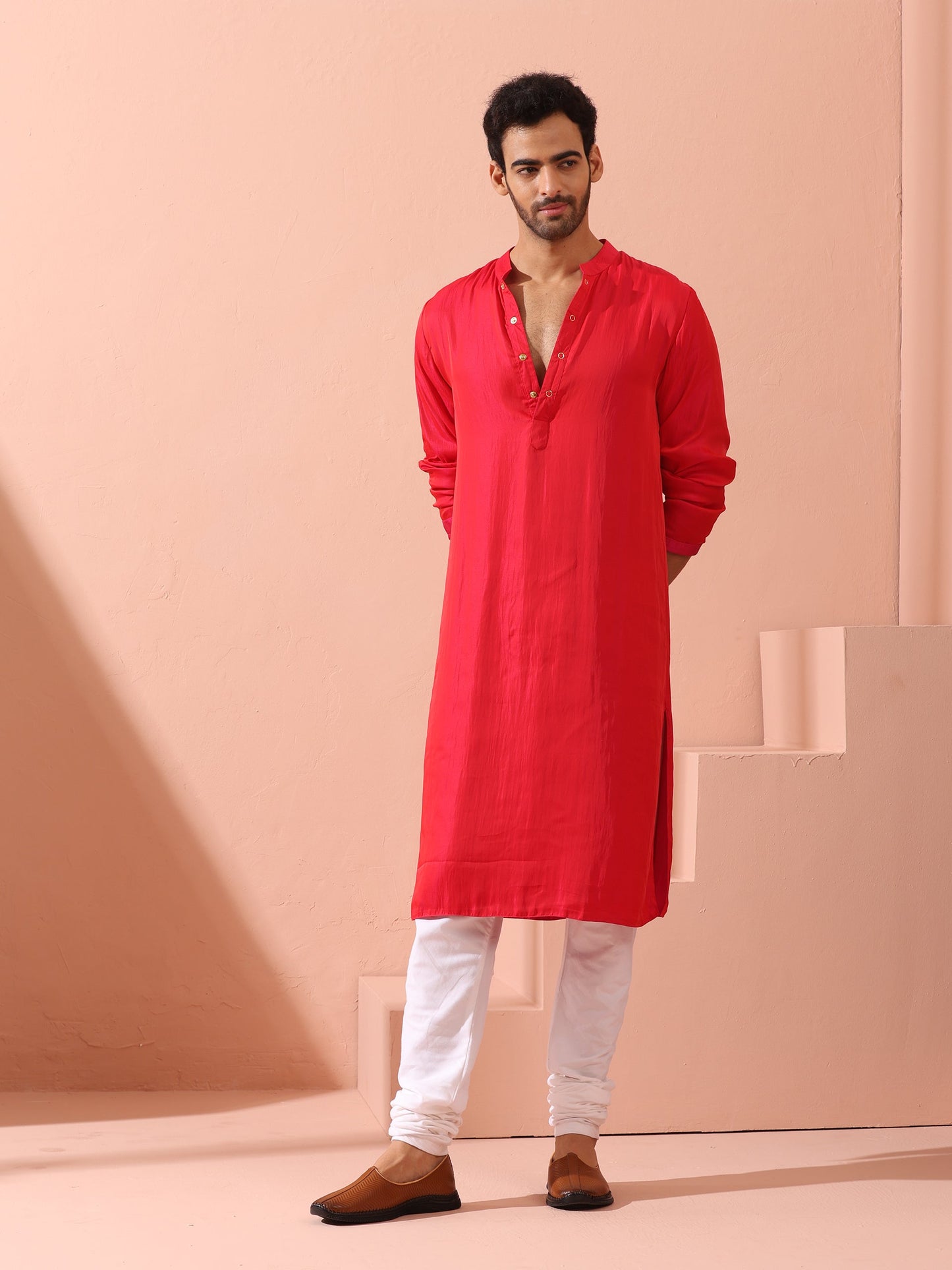 Dhiyona ST Reversible Romance and Charm Red Pink Satin Kurta With Snaps