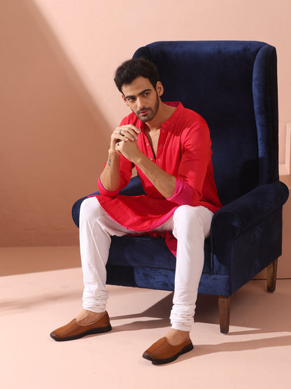 Dhiyona ST Reversible Romance and Charm Red Pink Satin Kurta With Snaps
