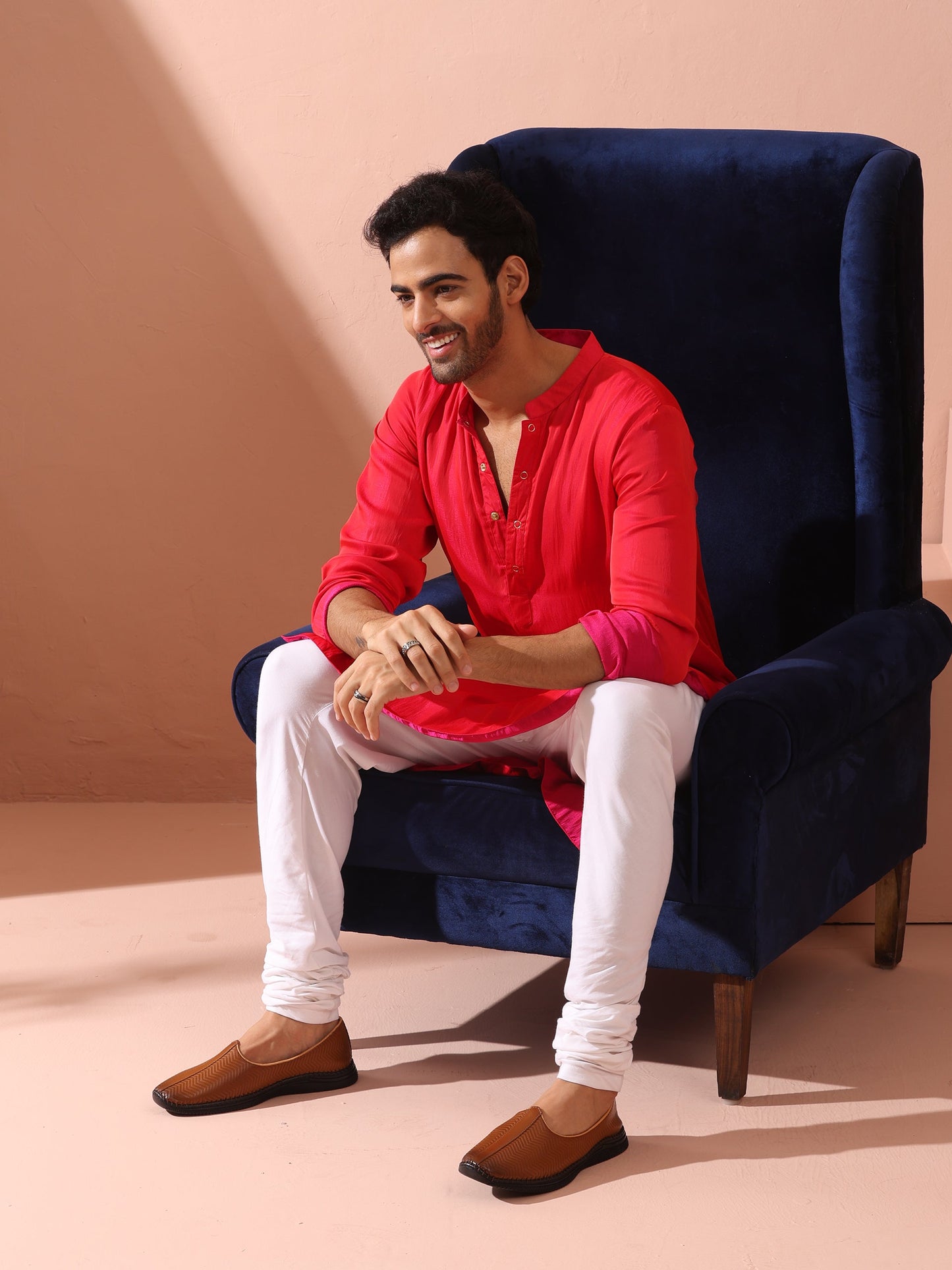 Dhiyona ST Reversible Romance and Charm Red Pink Satin Kurta With Snaps
