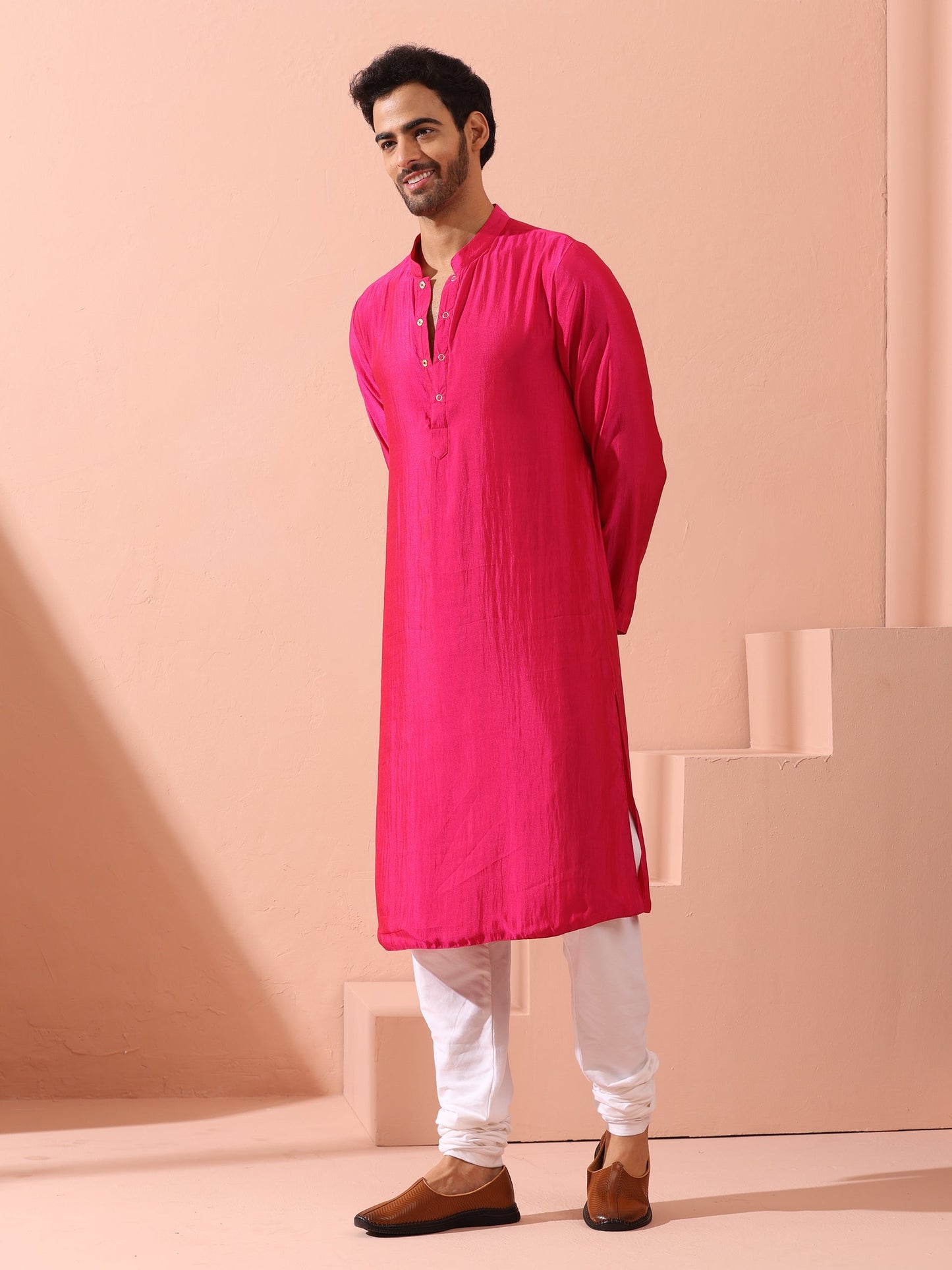 Dhiyona ST Reversible Romance and Charm Red Pink Satin Kurta With Snaps