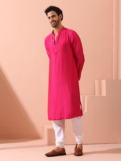 Dhiyona ST Reversible Romance and Charm Red Pink Satin Kurta With Snaps