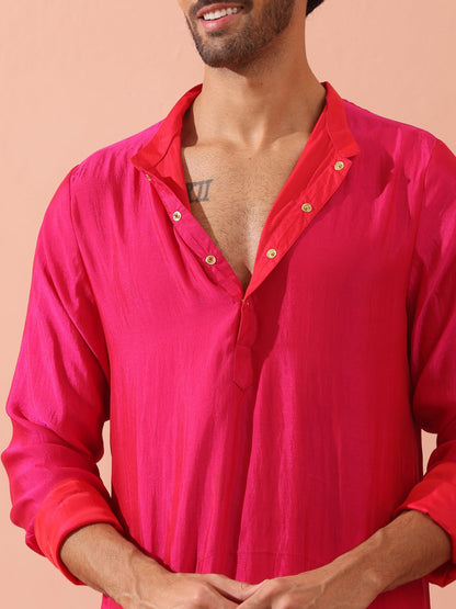 Dhiyona ST Reversible Romance and Charm Red Pink Satin Kurta With Snaps