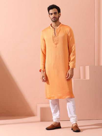 Dhiyona ST Men’s Reversible Peach & Orange Chiffon Kurta with Snaps 1 Piece | A-Line, Round Neck, Full Sleeves, Festive Wear, (Chiffon)