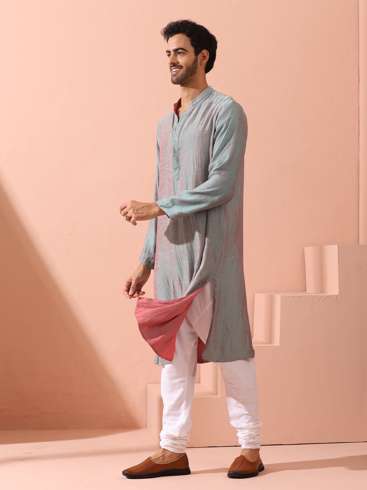 Dhiyona ST Reversable Pink Blue Satin Kurta with Snaps