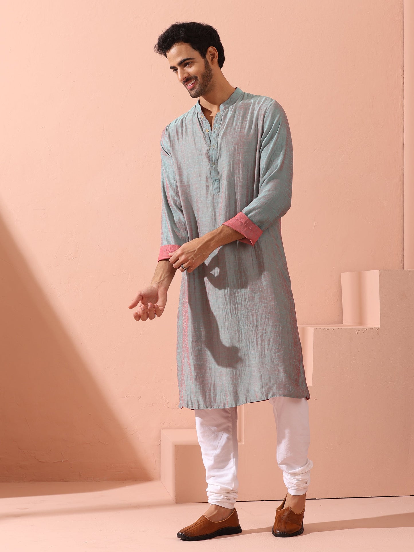 Dhiyona ST Reversable Pink Blue Satin Kurta with Snaps