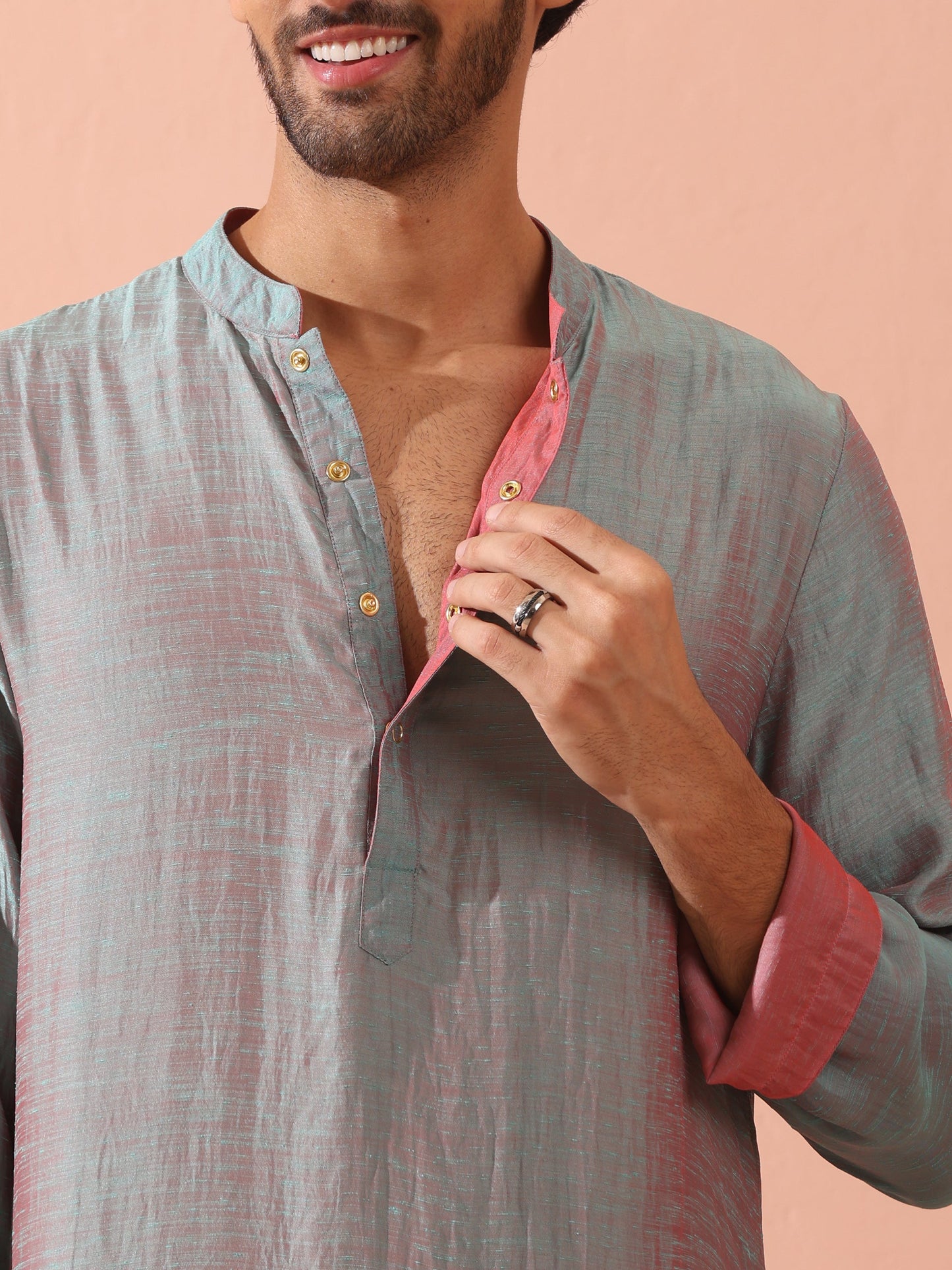 Dhiyona ST Reversable Pink Blue Satin Kurta with Snaps