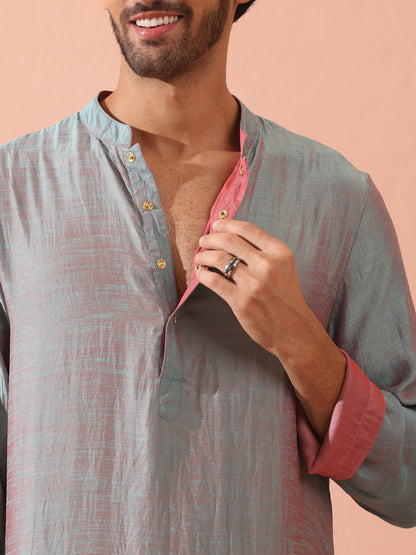 Dhiyona ST Reversable Pink Blue Satin Kurta with Snaps
