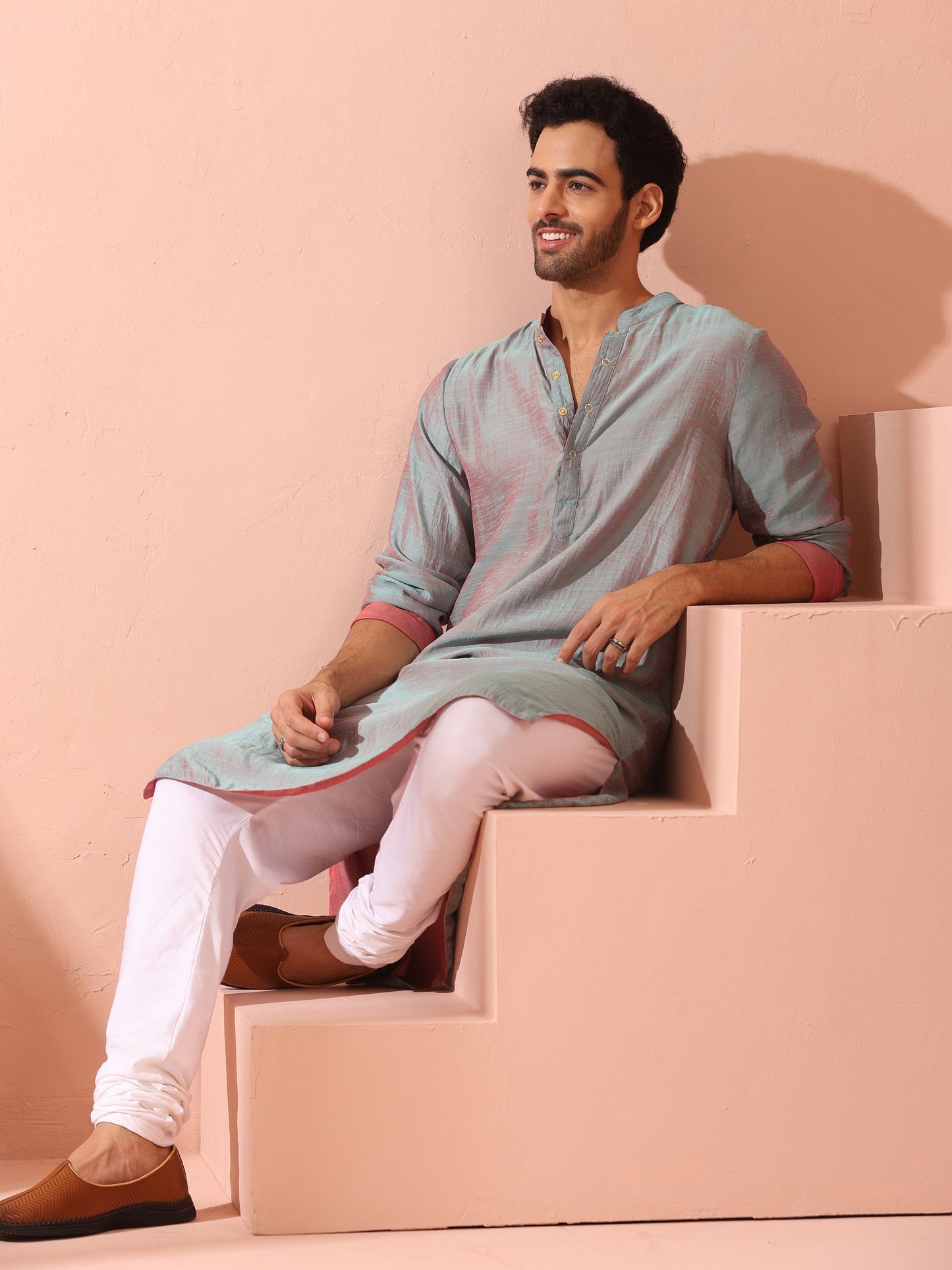 Dhiyona ST Reversable Pink Blue Satin Kurta with Snaps
