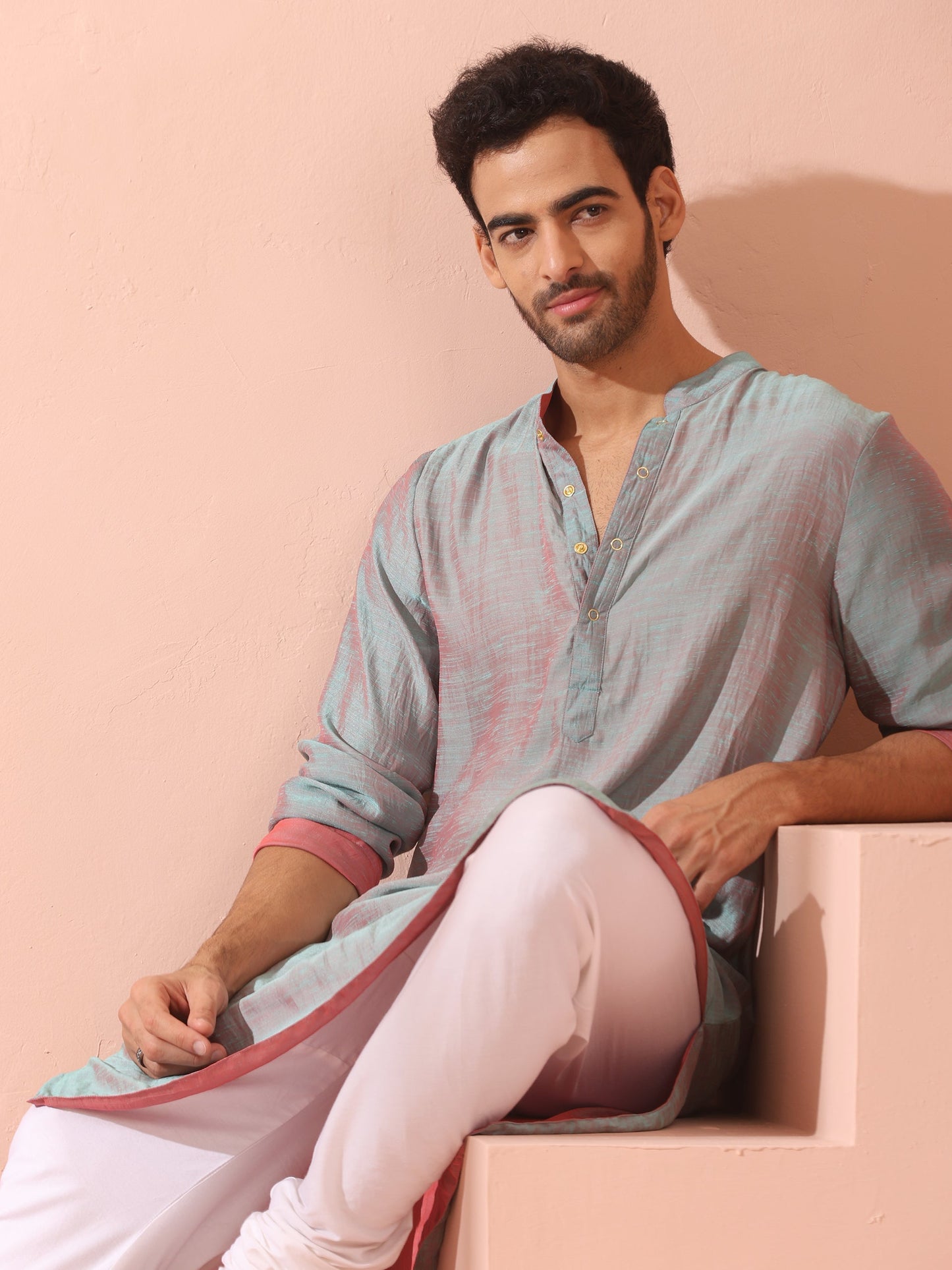 Dhiyona ST Reversable Pink Blue Satin Kurta with Snaps