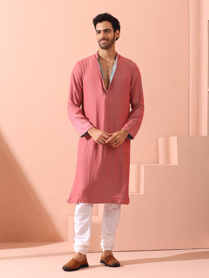 Dhiyona ST Reversable Pink Blue Satin Kurta with Snaps