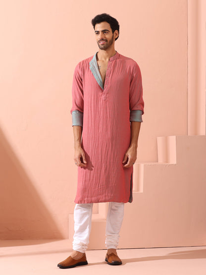 Dhiyona ST Reversable Pink Blue Satin Kurta with Snaps