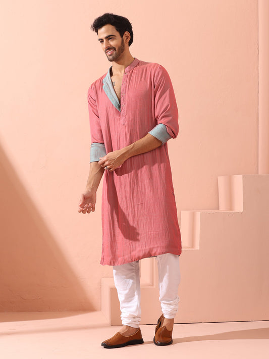 Dhiyona ST Reversable Pink Blue Satin Kurta with Snaps
