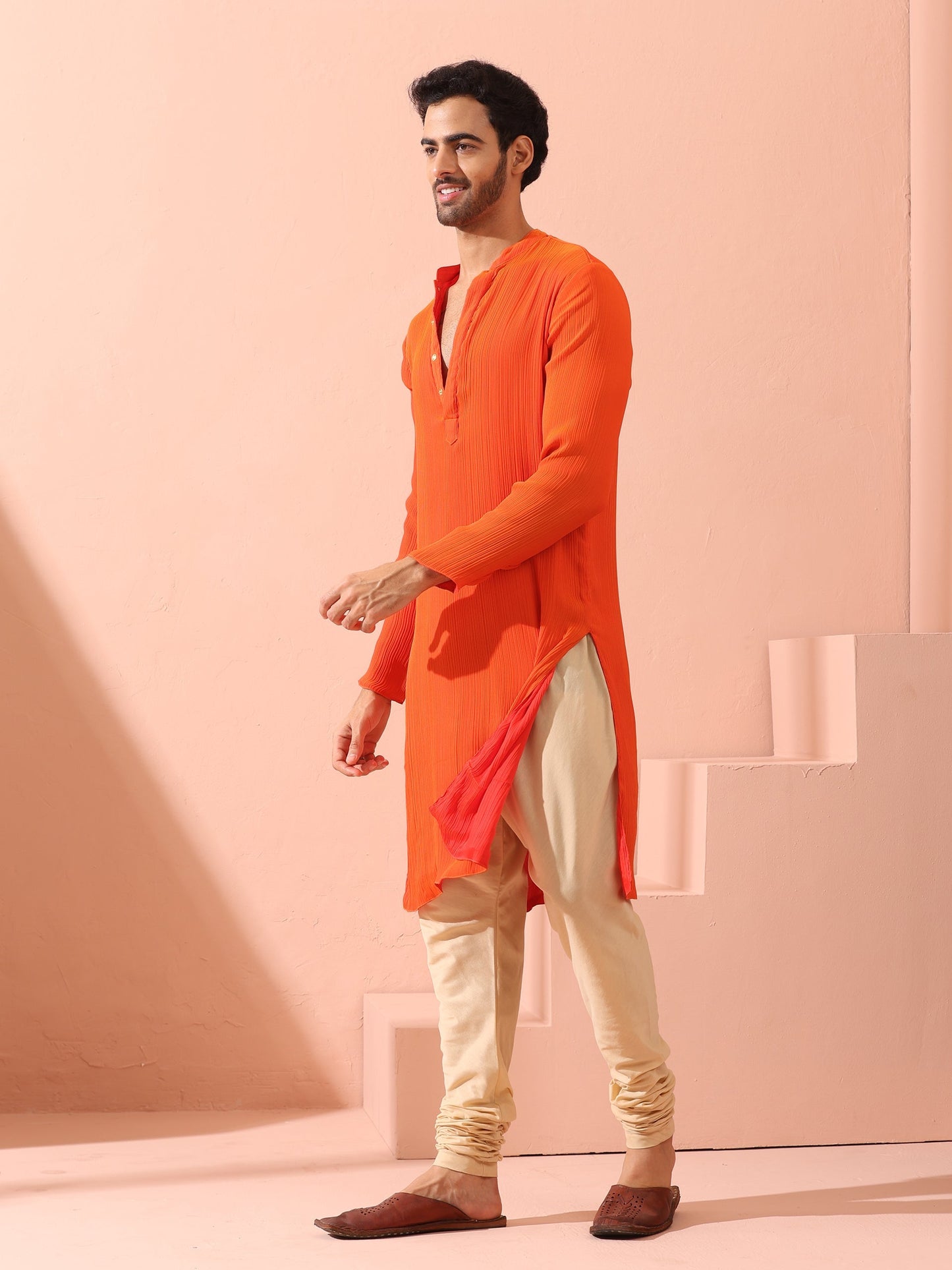 Dhiyona ST Reversible Fire and Cool Orange Red Chiffon Kurta With Snaps