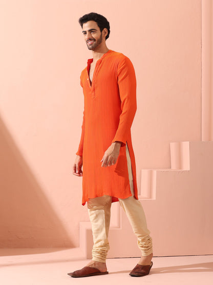 Dhiyona ST Reversible Fire and Cool Orange Red Chiffon Kurta With Snaps