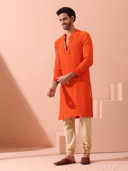 Dhiyona ST Reversible Fire and Cool Orange Red Chiffon Kurta With Snaps