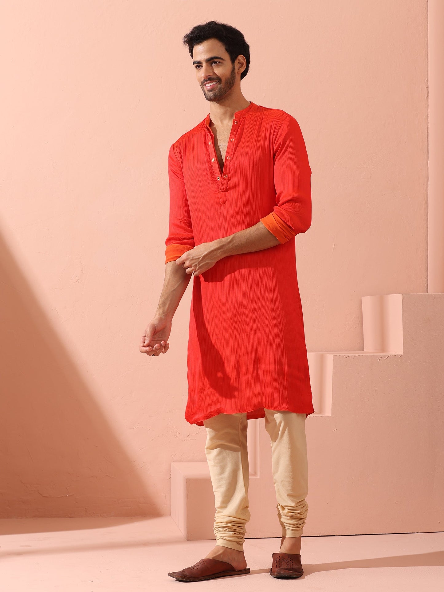 Dhiyona ST Reversible Fire and Cool Orange Red Chiffon Kurta With Snaps