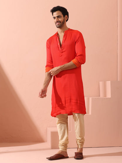 Dhiyona ST Reversible Fire and Cool Orange Red Chiffon Kurta With Snaps