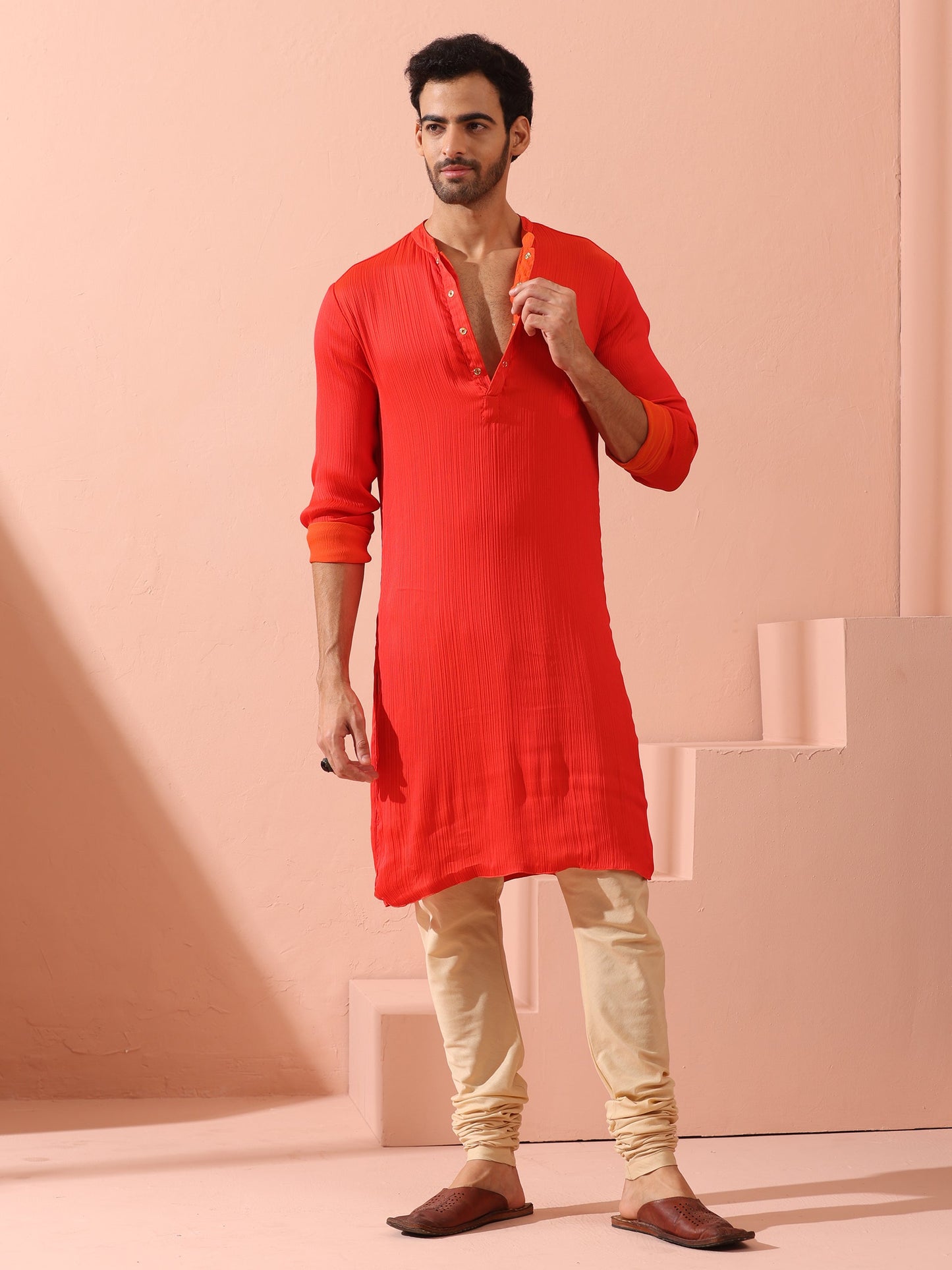Dhiyona ST Reversible Fire and Cool Orange Red Chiffon Kurta With Snaps