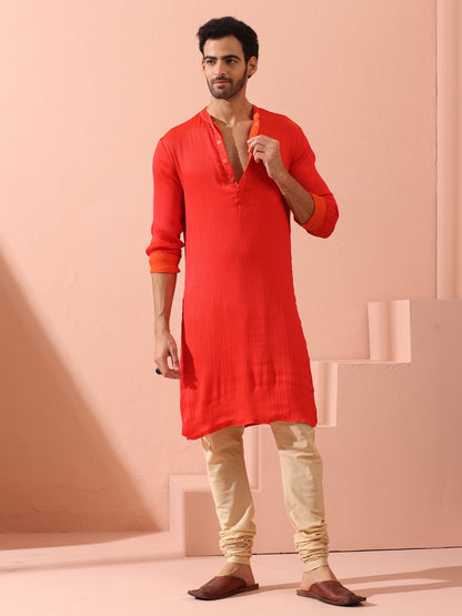 Dhiyona ST Reversible Fire and Cool Orange Red Chiffon Kurta With Snaps
